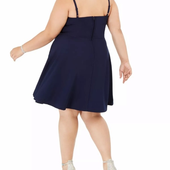 Dress Navy Blue Fit and Flare Dress Cocktail - Picture 2 of 7